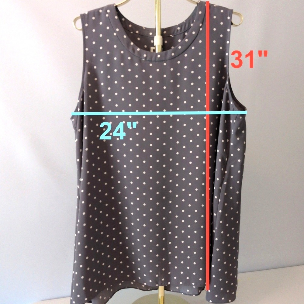 Anne Klein Womens XL Sleeveless Shell Blouse Gray White Polka Dot 102W7X9277 - Picture 2 of 11